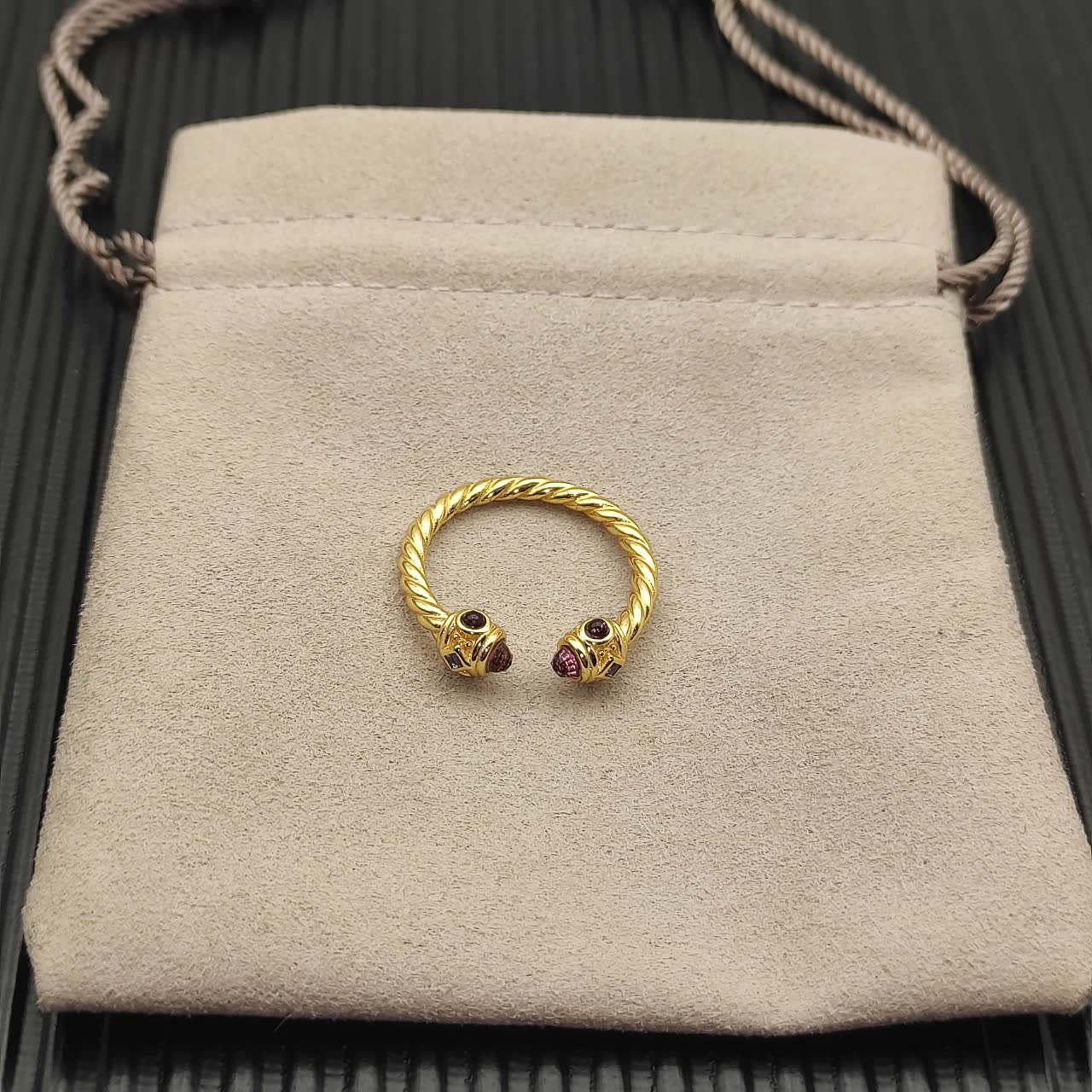 David Yurman Gold-Tone Open Ring with Gemstone Accents
